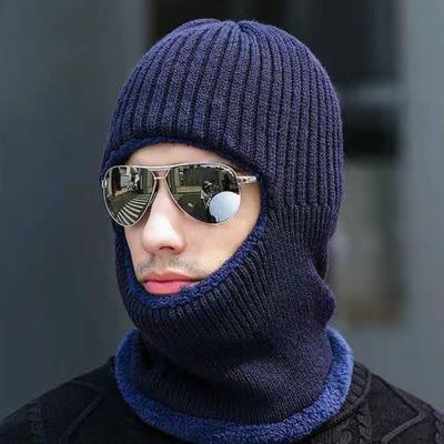 Fashion Breathable Coral Fleece Winter Hat Beanies Double Layers Windproof Men's Hat Scarf Balaclava Knitted Beanie