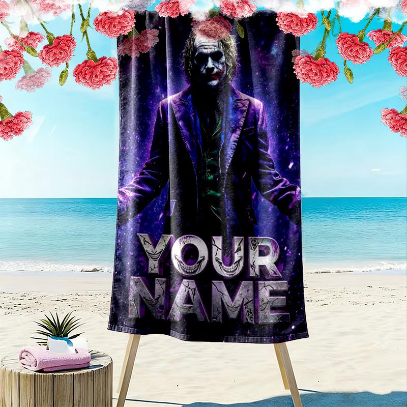 Name Custom Clown Joker Print Beach Towel, Large Soft Quick Dry Towel for Beach Camping Swimming