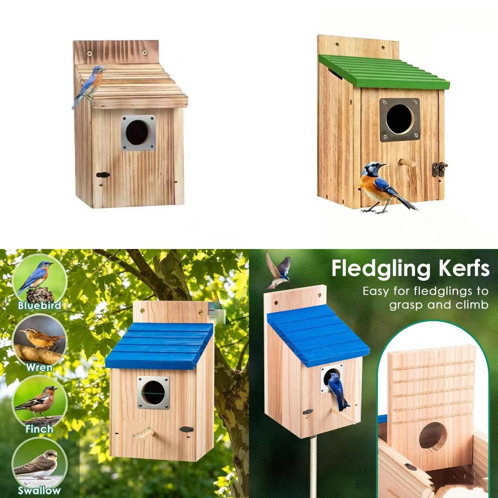Wooden Birdhouse Outdoor Hanging Bird Cage With Perch For Garden Birds