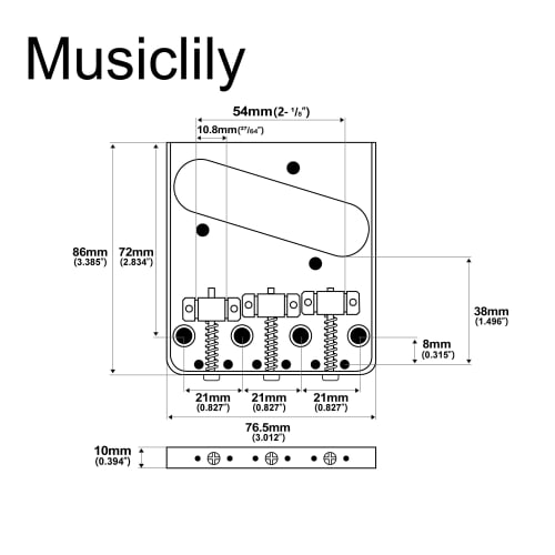 Musiclily Basic 10.8mm Pitch Vintage Style Telecaster Bridge Assembly with 3-Way Saddles for TL Electric Guitars, Chrome