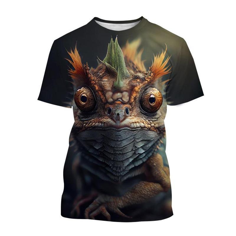 Animal Chameleon 3D Print T-shirt Men Reptile Iguana Round Neck Short-sleeved Lizard Pattern Tees Fashion Casual Tops T Shirts