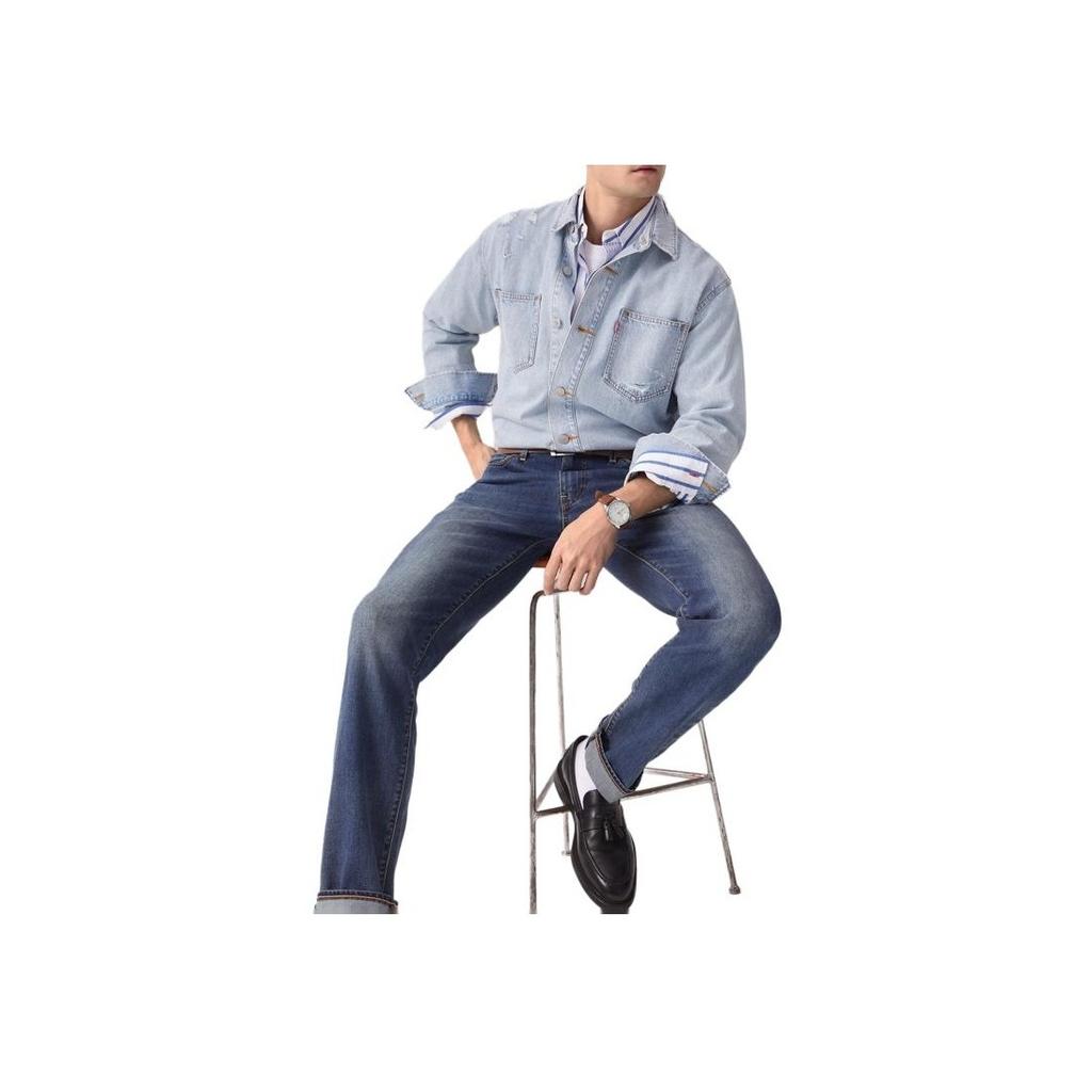 Levis Loose Comfortable Distressed Flannel Collar Long Sleeve Denim Jacket Men Jackets Blue 0017E-0001