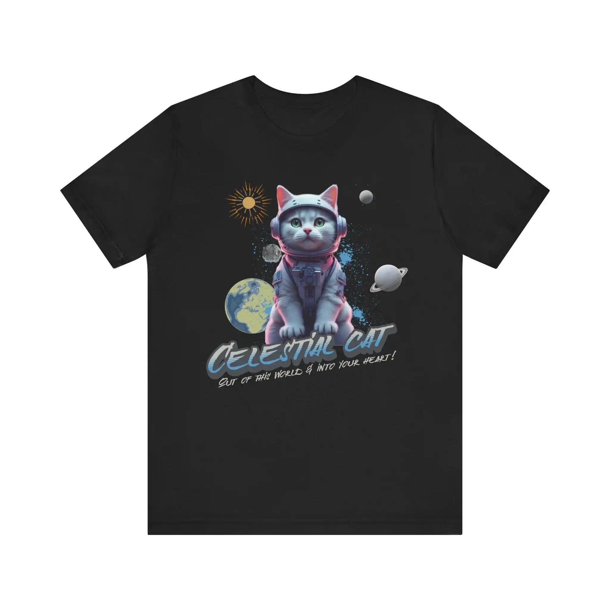 T-shirt Celestial Cat Out of This World Into Your Heart Cosmic Jersey S