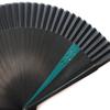 Silk folding fan, black dyed, large short fabric, modern two-tone design with bamboo tassels and a fan case (green)