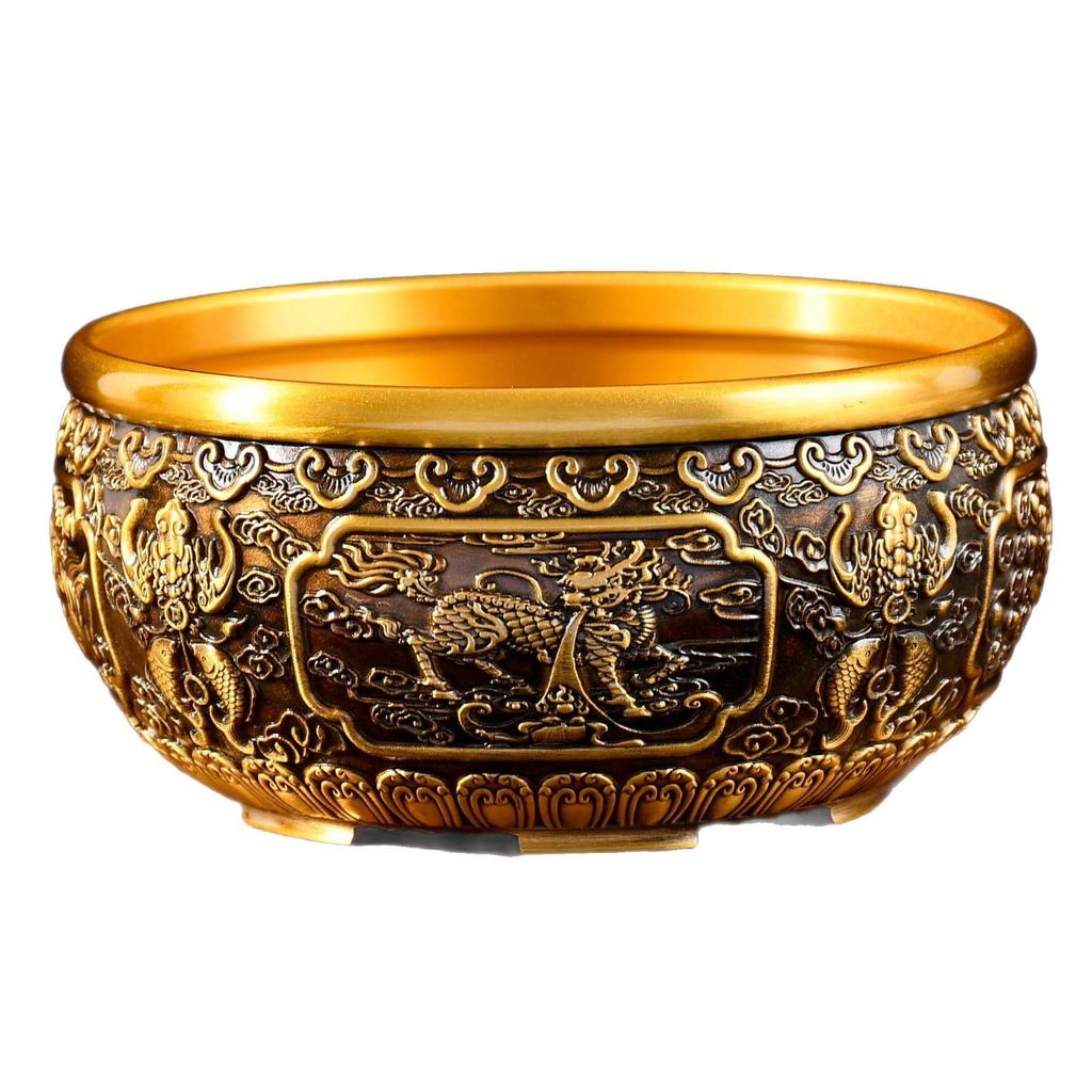 Copper Treasure Bowl Ornament: Yellow Brass Eight Treasures Incense Burner & Money Box - Home Decoration for Living Room.