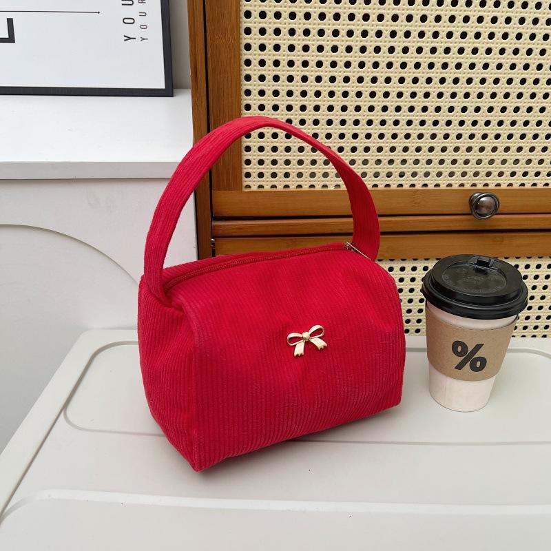 Stylish and simple solid color corduroy cosmetic bag, light and large-capacity portable storage bag