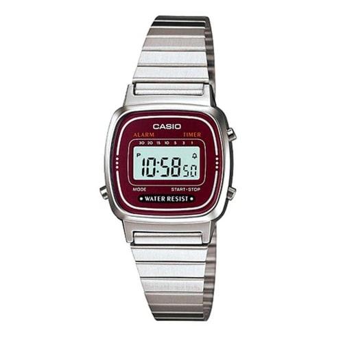 

CASIO LA-670WA-4 LA670WA-4 Standard Digital Silver Wine Red Women s Watch