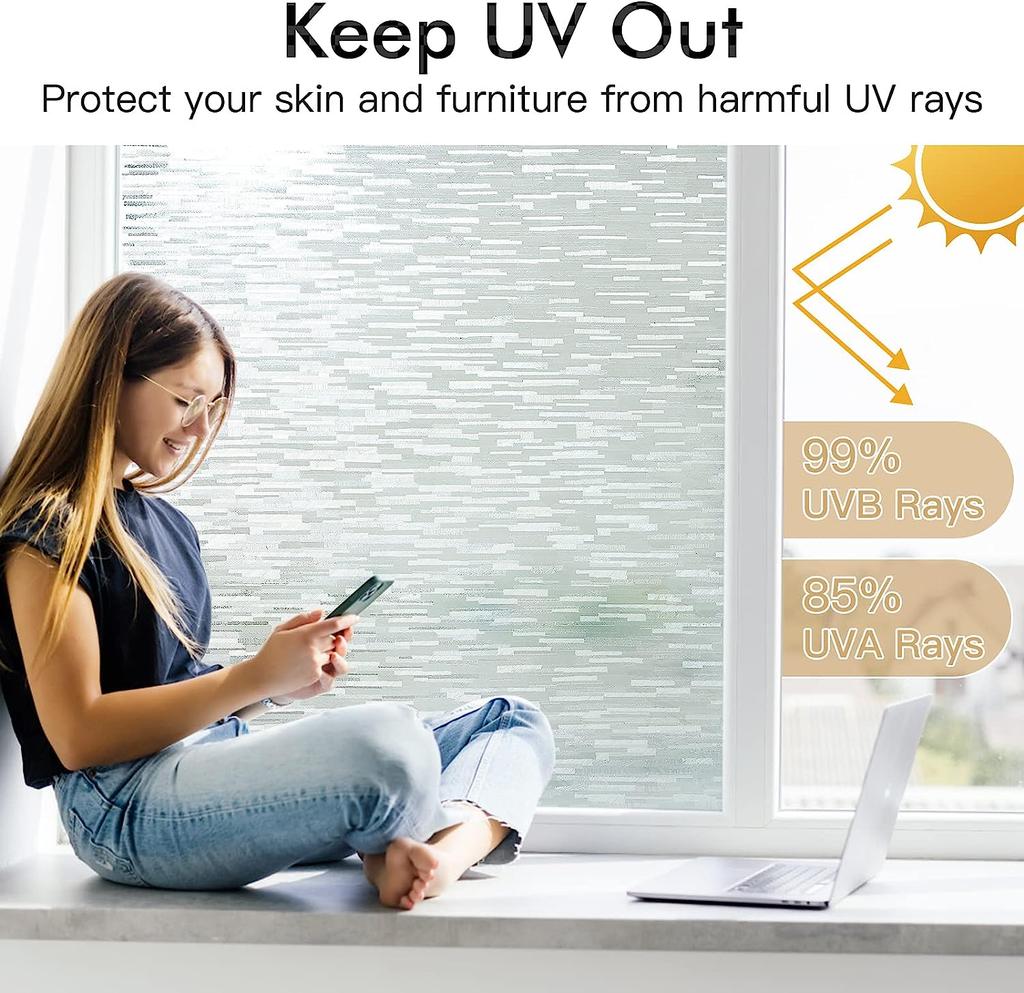 Window Privacy Film Frosted Glass Window Film Static Cling UV Blocking Removable Window Clings Opaque Window Stickers for Home