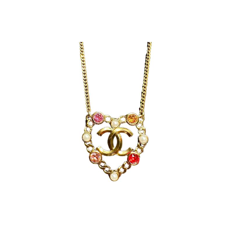 

CHANEL Double C Fashion Trend Love Rhinestone Necklace Women s Gold золотий