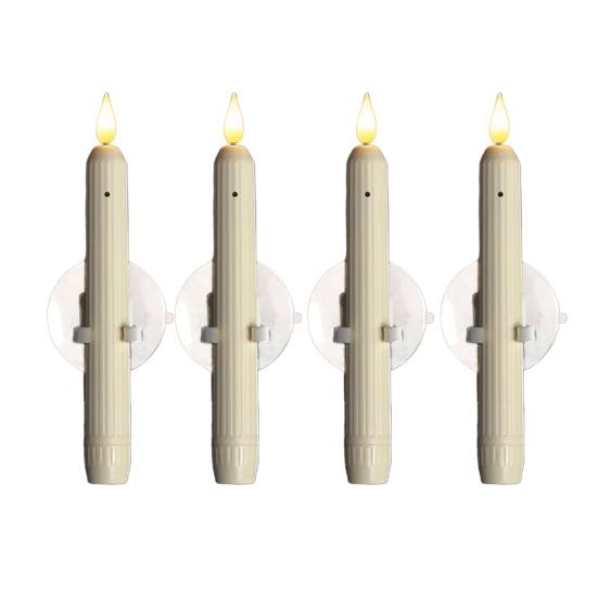 Flameless Window Candles with Sensor Dusk To Dawn Roman Column LED Conical Candles Battery Operated LED Taper Lights Suction Cups Christmas Decor