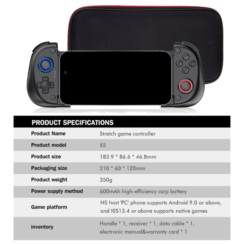 Stretchable Game Controller Wireless Charging Hall Effect Joystick Bluetooth-compatible Phone Gamepad with Cooling Fan
