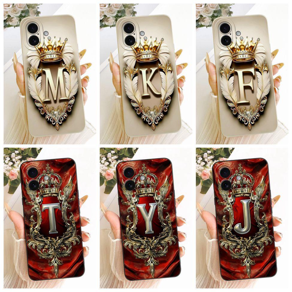 Pour iPhone 16 16plus 16pro Coque Pour iPhone 16 Pro Max Housse Esthétique Luxe Lettres A-Z Silicone Peint 2D
