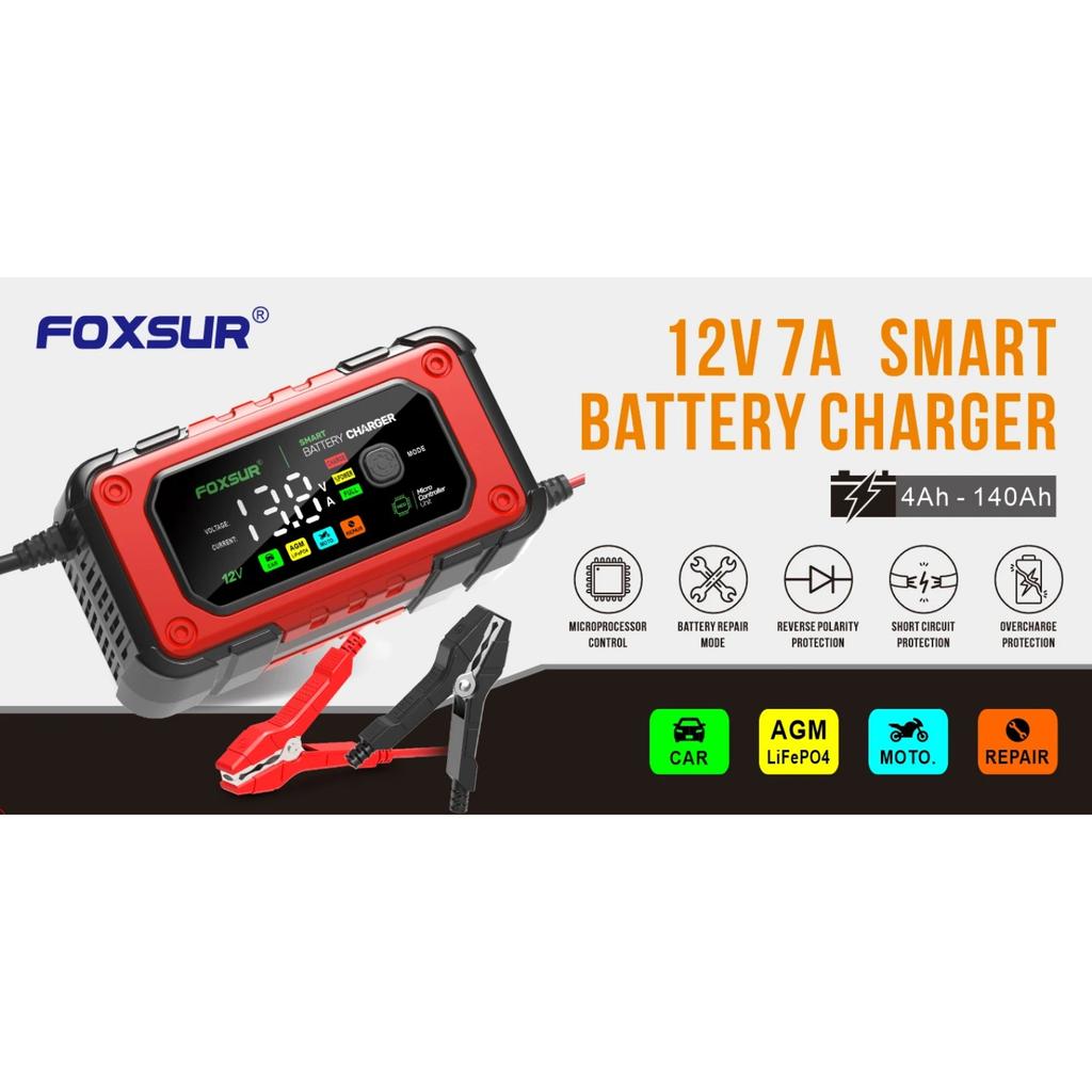 Smart Car Battery Charger for 12V 7A AGM GEL LiFePO4 Batteries Desulfator, Motocycle Fast Charging Maintainer with Repair