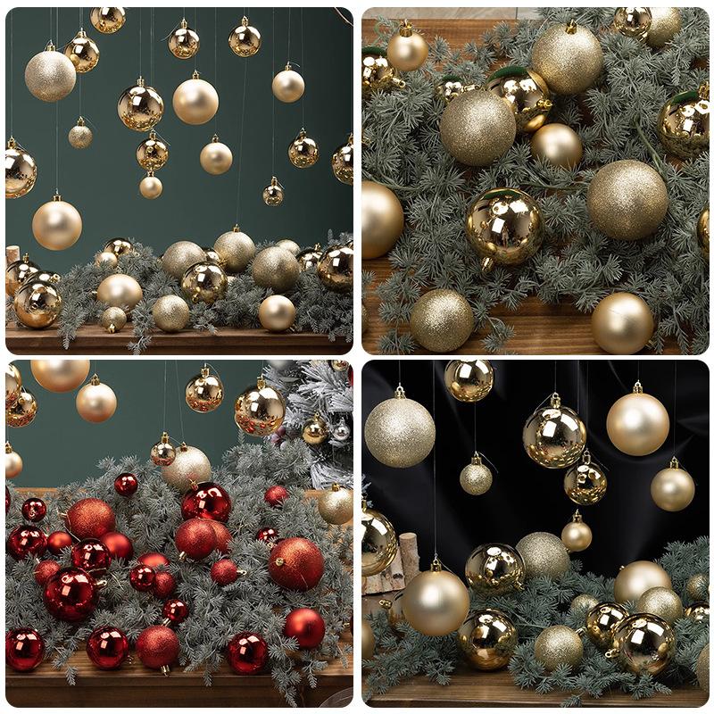 24pcs Christmas Ball Ornaments Plastics Solid Color Suspended Bauble Christmas Tree Hanging Balls Party Wedding Accessories