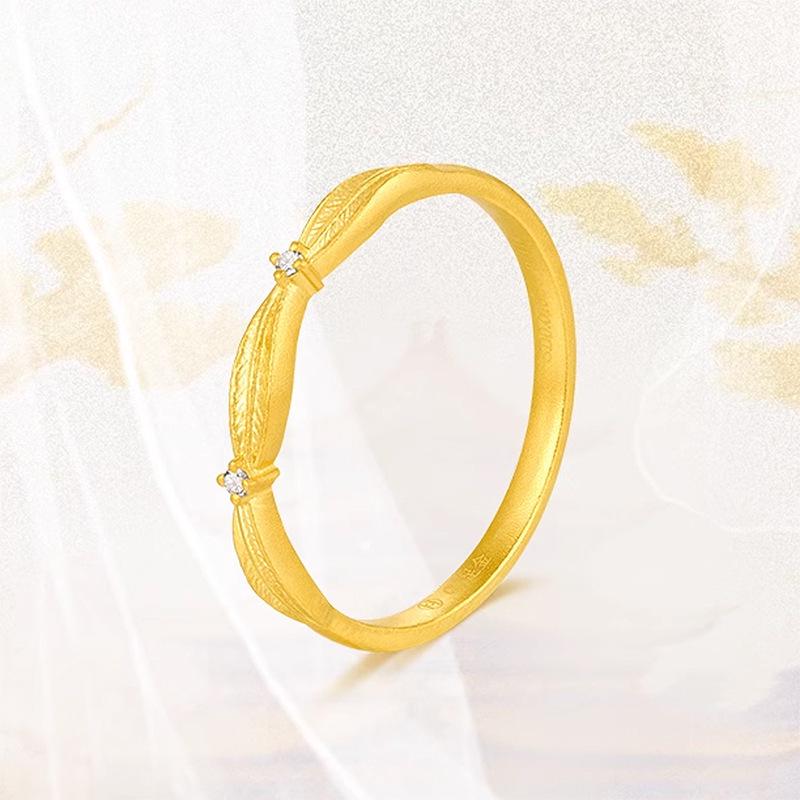 Xiaohongshu Angel Wings & Four-Leaf Clover Diamond Ring for Women - Exquisite Feather Love Design Adjustable