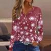 Women's T Shirt Tee Christmas Printed Button Long Sleeve Tunic Daily Weekend Fashion Basic V- Neck Regular Top