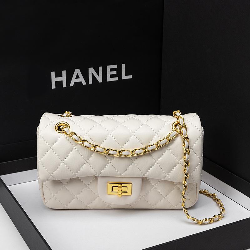 Bolsa de Corrente Bola Dourada da Moda para Mulheres Primavera e Verão com Bolsa Quadriculada Diamante para Mulheres Transversal de Ombro Único Bolsa Quadrada Pequena