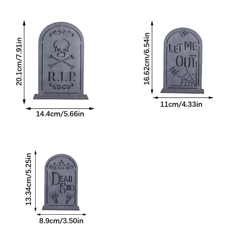 Halloween Cemetery Accent With Light Effect, PVC Grave Marker Piece for Porch Window Table Party Home Scene Display