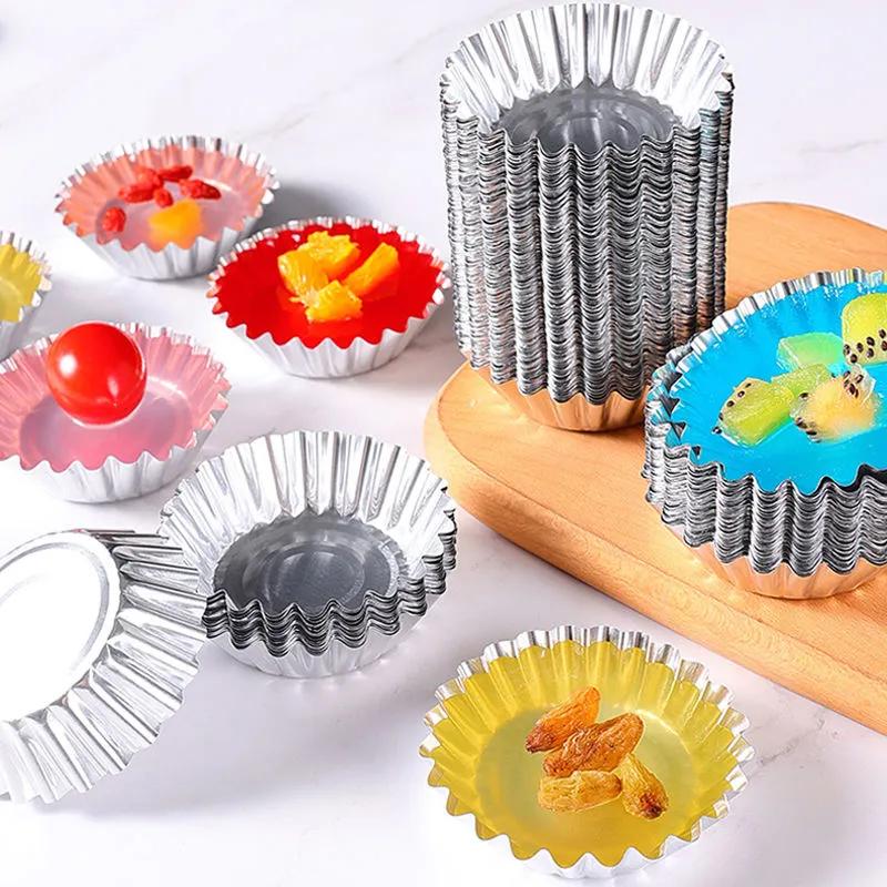 100pcs Reusable Aluminum Foil Baking Cups Egg Tart Pan Cupcake Case Tar Cake Mold Bakewares with Tin Barbecue Seasoning