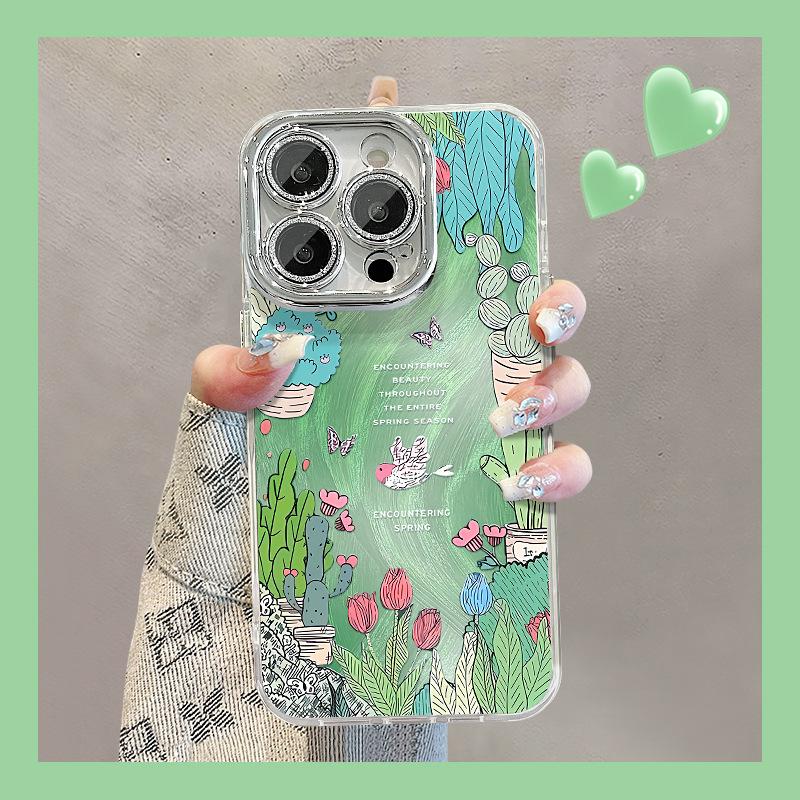 Potted Flowers Suitable for Apple 16pro Feather Yarn Mobile Phone Case 15 High-end Sense Xiaomi 14/13 Honor 300 Anti-fall X