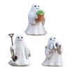 3 Pcs Halloween Ghost Figurines Resin Gardening Ghost Statue Cartoon Ghost Collectibles