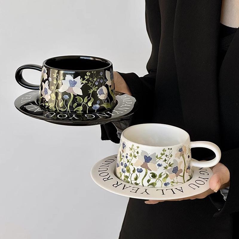 1 set of elegant and exquisite coffee cups and plates practical ceramic cups 300ml