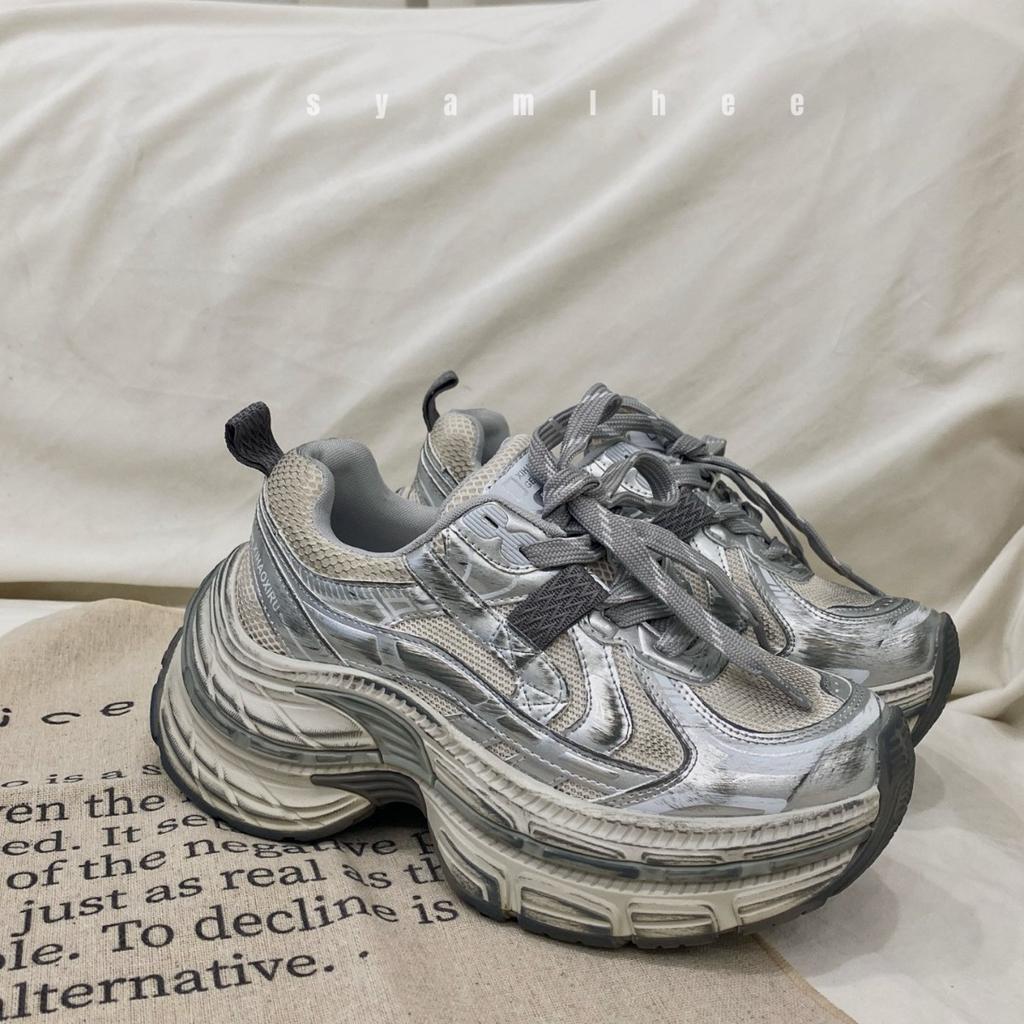 Mesh breathable silver dad shoes girl 2025 autumn new thick-soled versatile thin super fire sports casual shoes