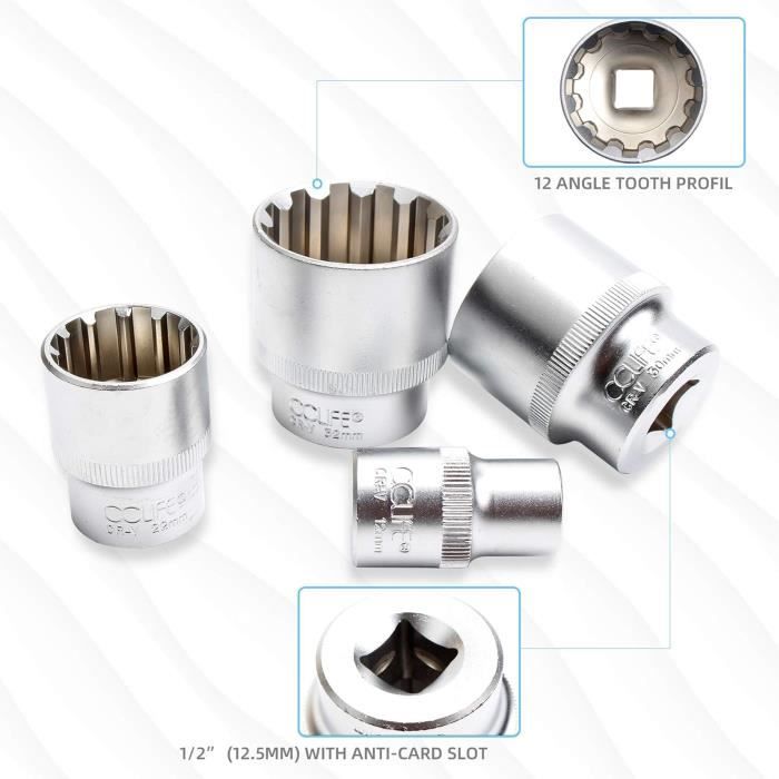 Female Torx Socket Set - CCLIFE - 19pcs - Chrome-Vanadium Steel - Sizes 8mm To 32mm - 6 and 12 Point