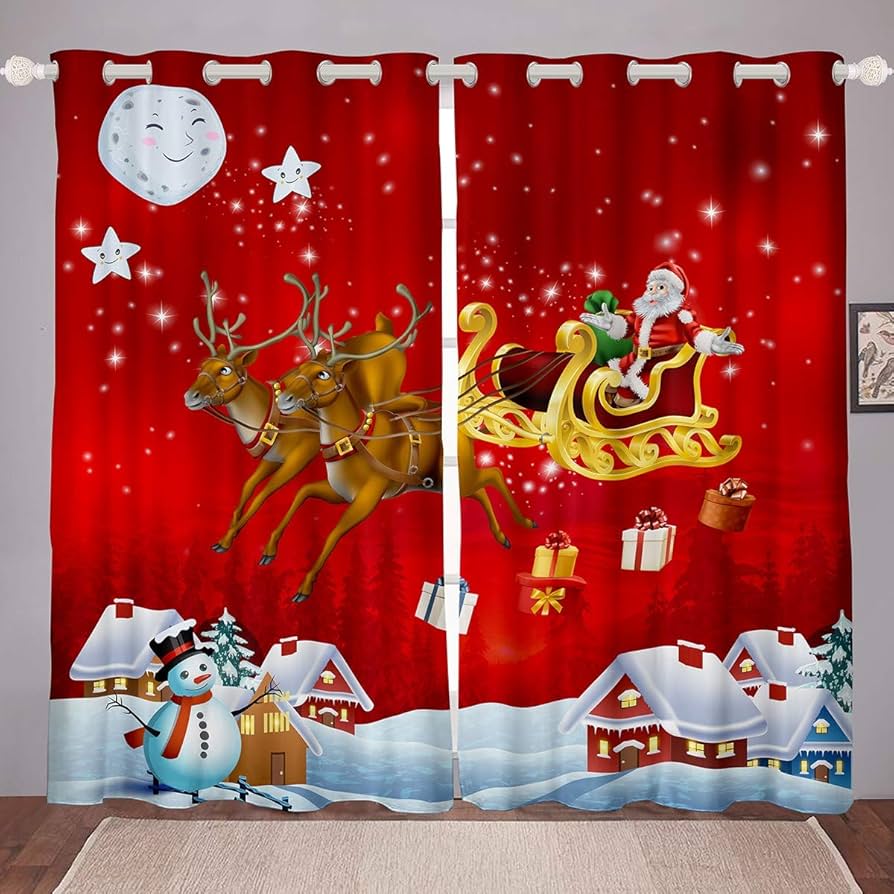 Christmas Curtains Winter Holiday Santa Claus Window Treatments Living Room Kids Xmas Home Drapes Darkening Made Of Polyester Great Treatment