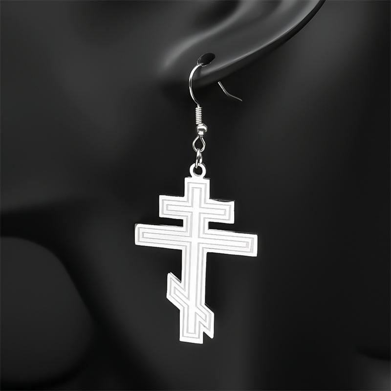 Hip Hop Stainless Steel Orthodox Hoop Earrings for Women Faith Christ Amulet Dangle Earring Classic Religious Jewelry Gifts 8449