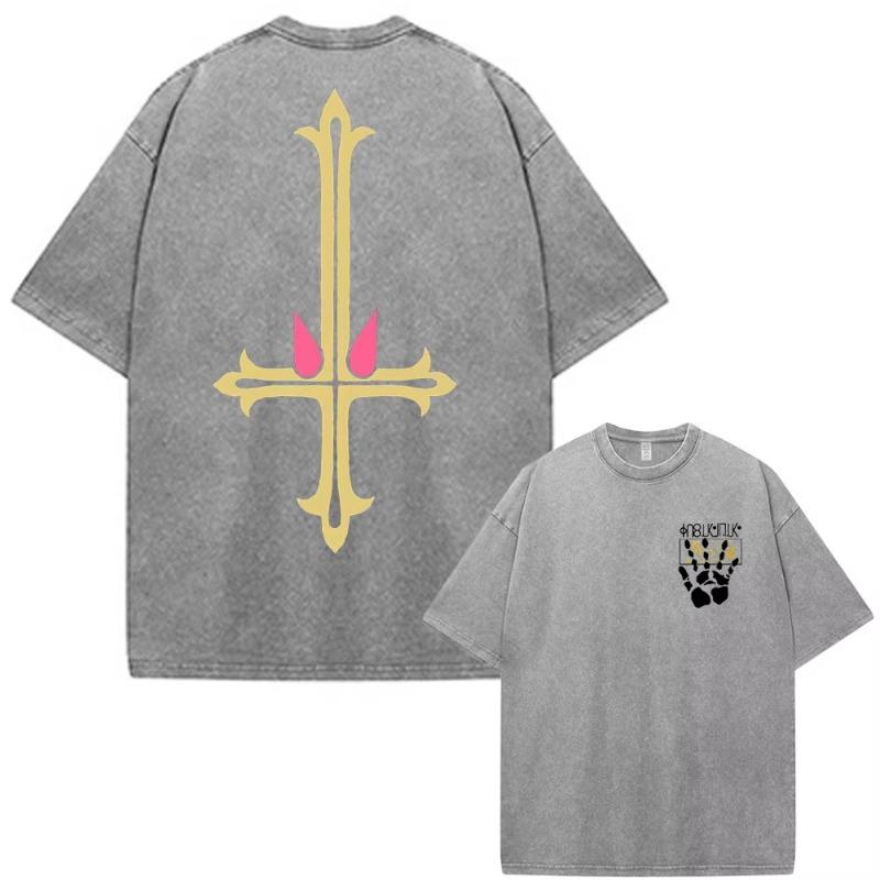 Anime Hunter X Hunter Chrollo Lucilfer Phantom Troupe Vintage Gewaschenes T-Shirt Mode Locker Baumwolle Kurzarm T-Shirt