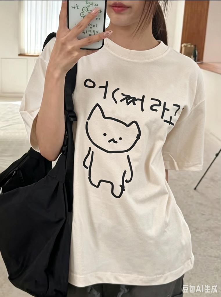 Korean Annoyed Cat Go Away Shortsleeved Printed Tshirt Top Cute Line Art Cat Meme Graphic Casual Streetwear For Unisex Unisex
