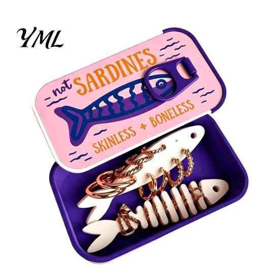 Kompakte Schmuck-Reisebox mit Fischgräten-Aufbewahrungsbügel, Tragbare Sardinendose, Leicht für Box, Behälter und Pendeln, Lustiges Design, Organizer