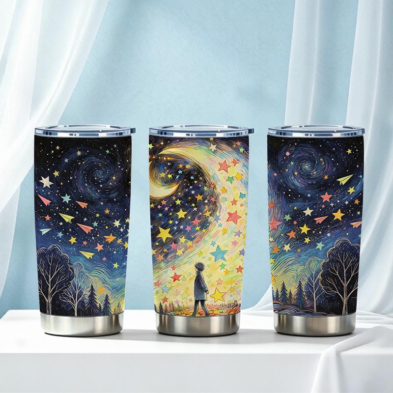 591ml Car Tumbler Galaxy Moon Trip Element Straw Cup Gift Cup Metal Drink Mug 20oz Car Straw Cup Coffee Tumbler