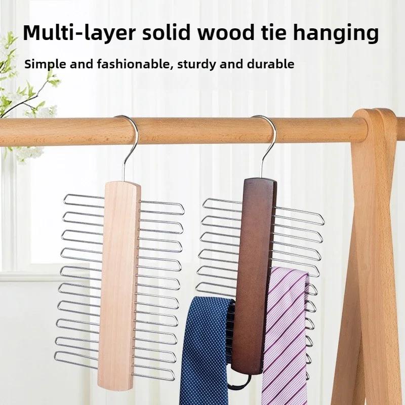 Ties Hanger Holder Rack Silk Scarf Belt Clothes Organizer Cabinet Wooden Storage Hanging Rack Storage Holder For Wardrobe Closet