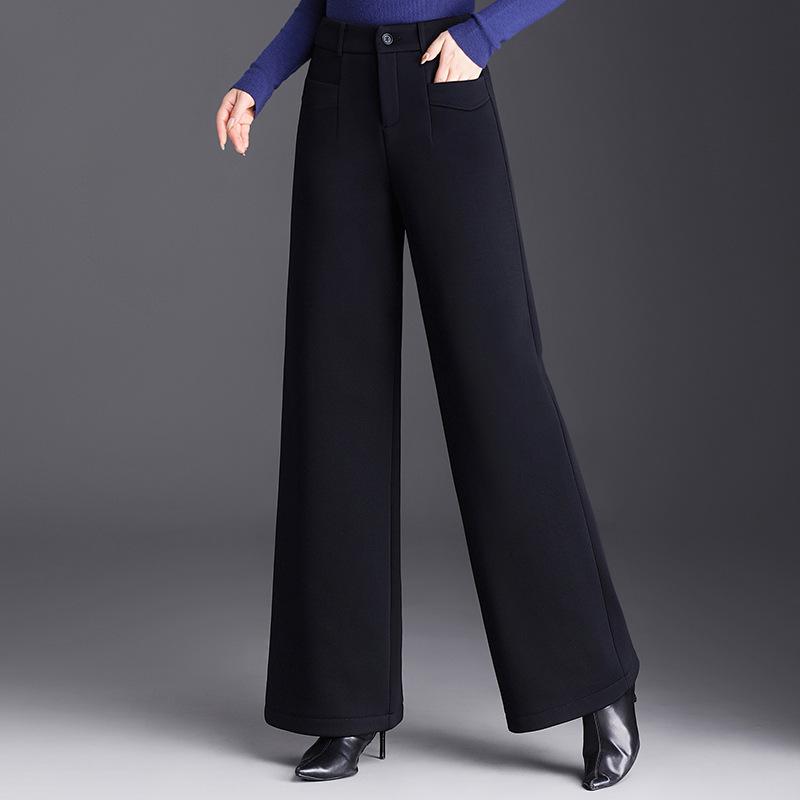Women's High-Waisted Velvet Wool Wide-Leg Pants - Autumn/Winter 2026 Fashion - Loose, Straight-Leg Casual Versatile Trousers