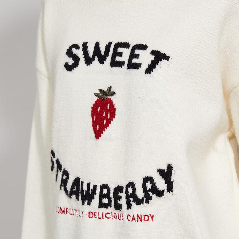 Women's Strawberry Jacquard Round Neck Sweater