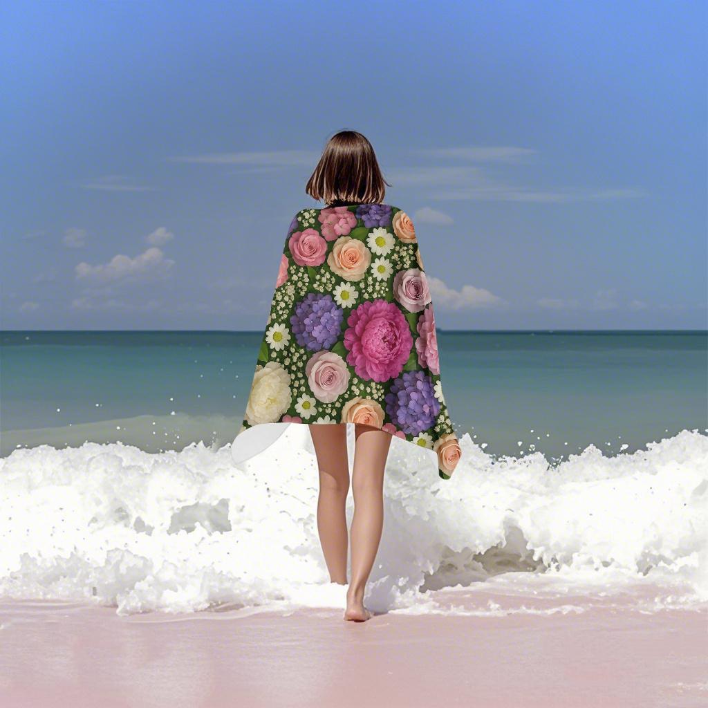 1pc Large Floral Beach Towel - Elegant Peony Flowers Pink, Peach, Purple,, Green - Quick-Dry Bath & Swim Towel for Pool, Travel