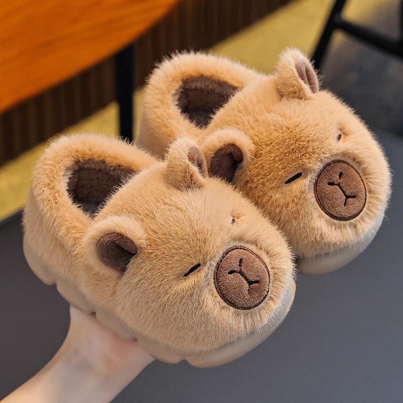 Capybara Kids' Winter Cotton Plush Slippers - Warm, Cozy Shoes for Boys and Girls