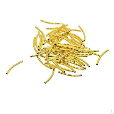 50 Copper Engraved Curved Tube Noodle Spacer Loose Beads Jewelry,