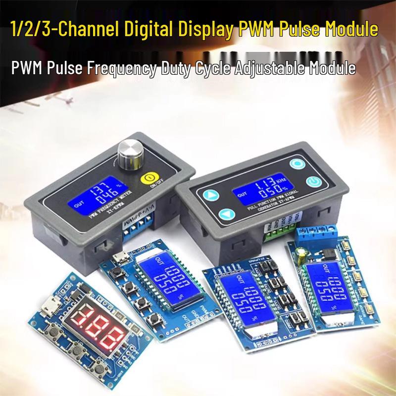 Adjustable Digital Display PWM Signal Generator Module, 1/2/3 Channel, kHz Frequency Square/Rectangular Wave
