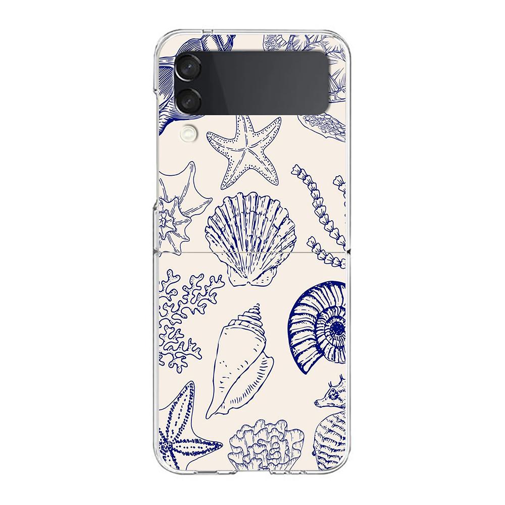 Phone Case For Samsung Galaxy Z Flip 3 4 5 Hard Folding Clear PC Bumper For Samsung Z Flip 6 Back Cover Blue Ocean Animals