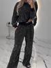 Starry Sky Baby Breath Long-Sleeve Loose Top & Wide-Leg Drawstring Pants Set
