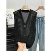 Gilet all'uncinetto con bottoni per donna, scollo a V, senza maniche, traforato, top, outfit estivo Boho Chic Vintage