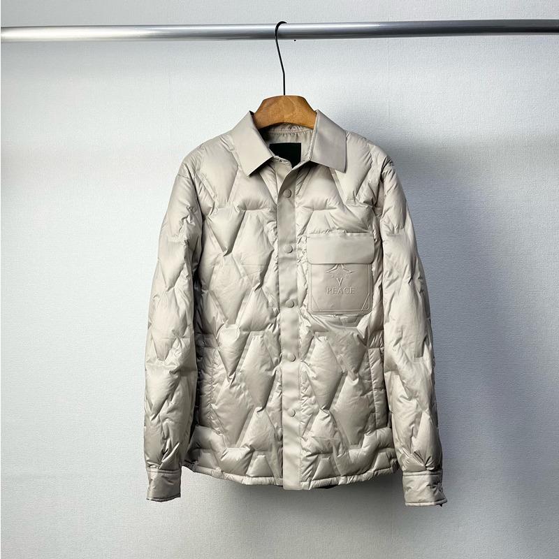 

2025 зимняя одежда новая лацкан повседневная ромбовидная клетка легкая мужская рубашка пуховик куртка 185/XXL 166-90kg or so wear хаки