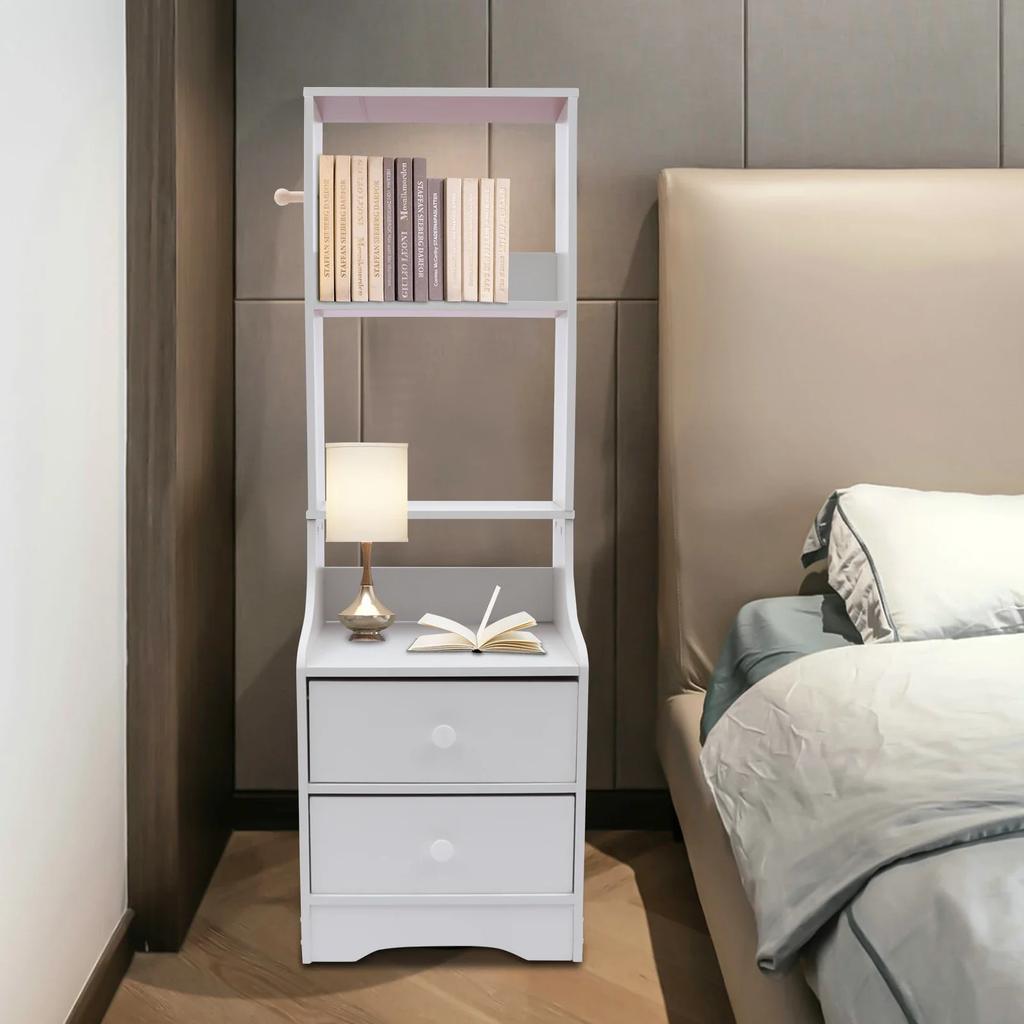 Modern Nightstand W/ 2 Drawers, 3-Tier Bedside Table for Bedroom - Sturdy White End Table with Storage Shelf, Small Night Stand