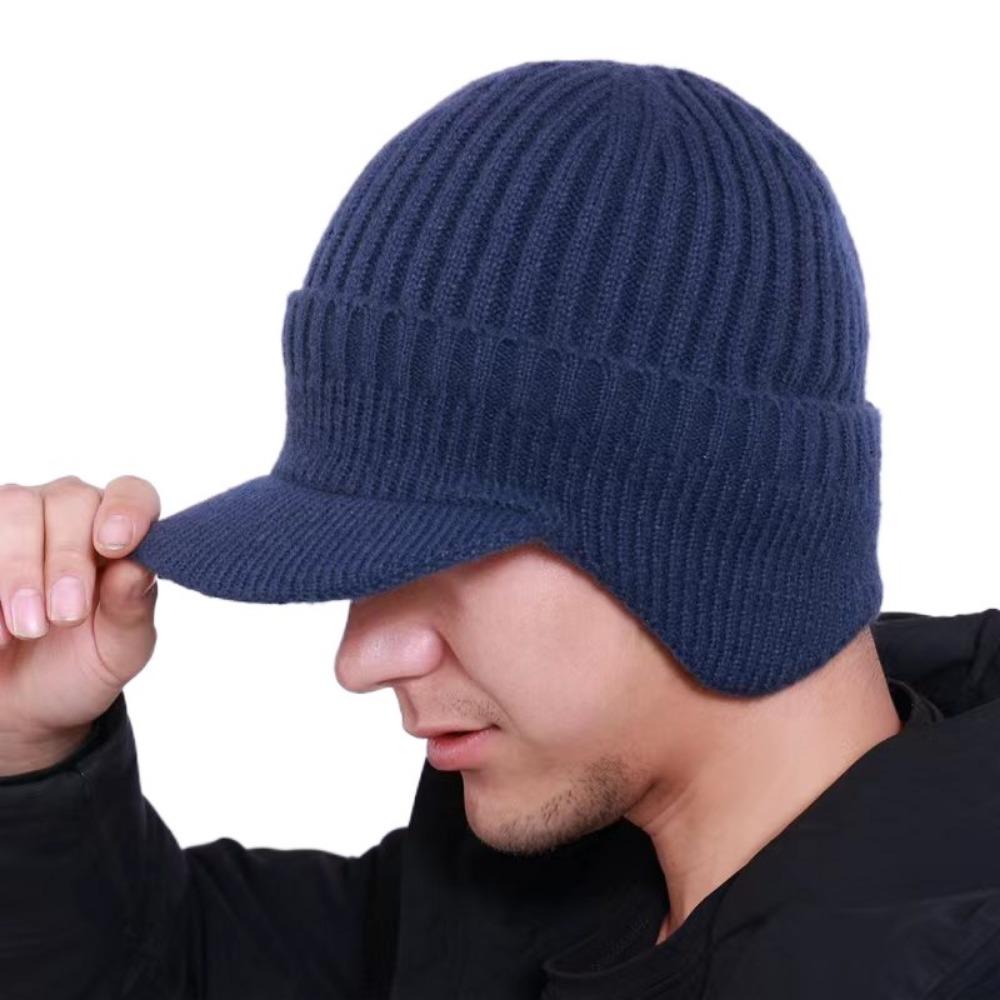 Warm Ear Protector Cap Windproof Knitted Peaked Hat Cover Head Baseball Knitted Cap Protective Ear