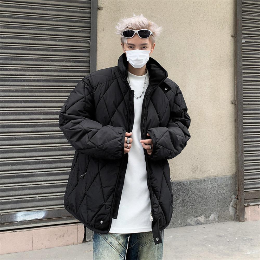 

Rhombus cotton clothes men s winter high-end stand-up collar warm cotton-padded clothes American trendy brand short jacket XXL чорний