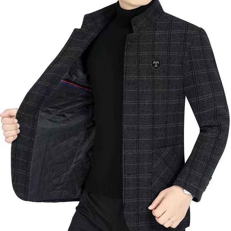Herren Wollmantel mit Stehkragen - Dick, warm, Kurzstil für Herbst/Winter Business Casual oder Papas Outfit.
