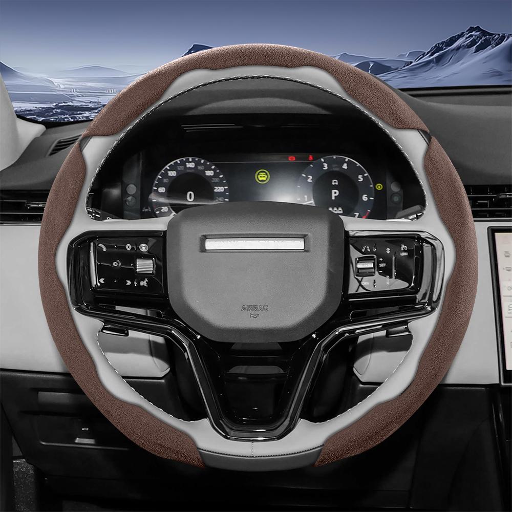 bpzsw1 Suitable for Land Rover Sports Suede Steering Wheel Cover, Split Snap-On Anti-Slip Style, for Models Such as Defender, Range Rover, Evoque, 